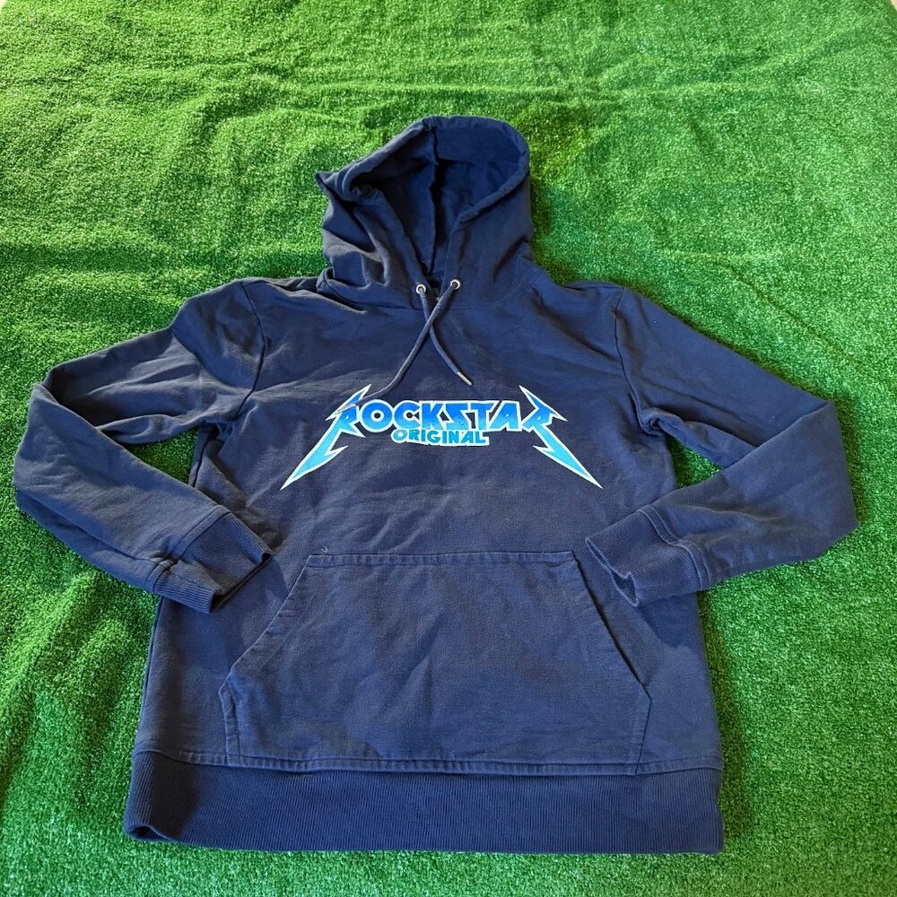 Rockstar Original Kangaroo Pocket Long Sleeve Navy Blue Hoodie Sweatshirt Size S